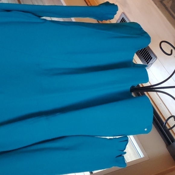 Neon Buddha Aqua Unique Buttons Long Stretch Lagenlook Sz XL Jacket w Pockets - Picture 9 of 14